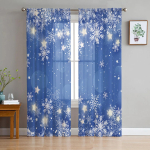 J&otilde;ulud lumehelves sinine l&otilde;ng kardinakna t&uuml;llkardinad elutuppa k&ouml;&ouml;ki l&auml;bipaistvad aknat&ouml;&ouml;tlused voile kardinad W135 x H160cm x1&Grommet Top