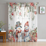 J&otilde;ulupuu lehed rohelised punased pallid lumehelbe taim t&uuml;ll l&auml;bipaistev aken Kardinad elutuba Voile organza kardinad kardinad W135 x H115cm x1&Rod Pocket