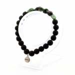 Pierres et Min&eacute;raux. Bracelet Epidote de Myanmar (Birmanie) + Perles Onyx noir mat 8 mm. Fabriqu&eacute; en France.