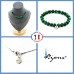 Pierres et Min&eacute;raux. Parure bijoux Bracelet Collier 15 perles Malachite 8 mm. Chaine en Taille personnalisable.