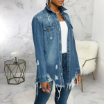 Naiste teksajakk kevad-suvi rebitud denim vintage casual denim jope pikkade varrukatega naiselik &scaron;ikk mantel streetwear 2024 XL tumesinine v&auml;rv