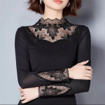 Kevadine ja s&uuml;gisene pitsv&otilde;rgust p&otilde;hjaga s&auml;rk naistele Soe ja sametine K&otilde;rge elastsusega T-s&auml;rk Slim Fit topp naistele 3XL lilla