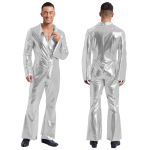 Meeste 70ndate diskokost&uuml;&uuml;m, l&auml;ikiv metallik Unitard Zentai lukuga body, &uuml;hes t&uuml;kis kombinesoonid L