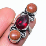 Natural Garnet, Sunstone Gemstone 925 Sterling Silver Jewelry Ring Size 5.5 f1y26