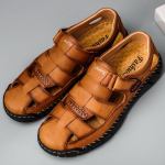 Suvised meeste k&auml;sitsi valmistatud sandaalid v&auml;lissaapad ehtsast nahast v&otilde;rk retro vabaaja rannasandaalid 39 must