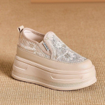 Pitsv&otilde;rk hingav sisemise k&otilde;rguse suurendusega valged kingad naiste suvine uus platvorm tossud muffin vabaaja laisad mokassiinid 38 aprikoosi