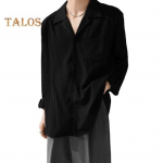 Meeste Kuuba kraega s&auml;rk pikkade varrukatega triibuline tekstuuriga n&ouml;&ouml;pidega s&auml;rk lahtise l&otilde;ikega &uuml;hev&auml;rviline vabaaja s&auml;rk igap&auml;evaseks kandmiseks puhkuseks, t&ouml;&ouml;ks M sinine