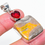 Bumble Bee Jasper,Garnet 925 Sterling Silver Jewelry Pendant 2.13 h8o81