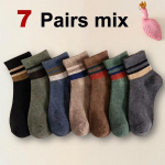 7/14 paari meeste triibulised keskmise pikkusega sokid, moekas v&auml;rvide blokeering, sportliku stiili disain, pehmed, mugavad, hingavad vabaaja sokid One Size