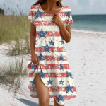 L&uuml;hikeste varrukatega boheemlaslik kleit naistele, vabaaja ja lahtise l&otilde;ikega suvine suviline lilleline kleit taskutega XL