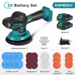 YOFIDRA 6 k&auml;iguga autopolisher 7000 p/min Elektriline poleerimismasin Autode poleerimiseks, tihendamiseks ja glasuurimiseks P&ouml;&ouml;rlev t&ouml;&ouml;riist 21V 18V akudele 2xBattery- EU Plug