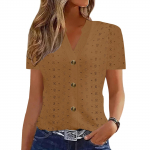 Naiste pluusid, pidulikud vabaaja V-kaelusega pluusid, &uuml;hev&auml;rvilised l&uuml;hikeste varrukatega pluusid, vabaaja topid, suvine s&auml;rk L pruun