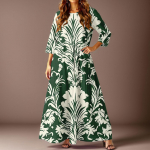 Naiste vabaaja mood lillemustriga kolmveerandvarrukatega pikk kleit taskutega XL valge