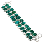 Emerald(Simulated) Gemstone 925 Sterling Silver Bracelet 7-8 z4m90