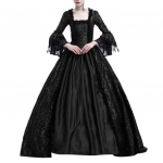 Naiste retropeoprintsess Cosplay pitskleit maapikkusega L must