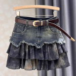 Naiste vintage-stiilis teksaseelik Y2K kihiline koogiseelik k&otilde;rge v&ouml;&ouml;kohaga salendav A-l&otilde;ikeline l&uuml;hike miniseelik XL