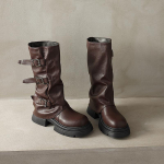 Kvaliteetsed kingad &Uuml;mara ninaga &Uuml;hev&auml;rvilised Madala kontsaga Suures suuruses Platvormsaapad Naiste kingad K&otilde;rge Paksu Kontsaga Gooti R&uuml;&uuml;tlisaapad Mujer Zapatos 41 pruun