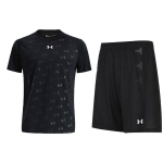 Under Armour Kogu mustriga lahtise l&otilde;ikega l&uuml;hikeste varrukatega treeningkootud l&uuml;hikesed p&uuml;ksid, vabaaja spordikomplekt, unisex komplektid, must 21500531-001+21500206-001 L