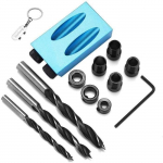 Kit de Per&ccedil;age - 14pcs - Angle de Poche 15&deg; - M6-M8-M10 - Guide de Positionnement Bois