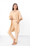Set &ndash; Women's Relax Fit Homewear Robe + Top + Pants, Practical Design, Any season, 8449-050 HC M ekru