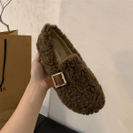 Luksuslikud lambanahaga vooderdatud mokassiinid Naistele Lambavillast Kingad Daamide Talvised Slip-On Karvased Korterid Puuvillane Vill Moccasine Femme Paljajalu Saapad 35 pruun