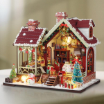 DIY Puidust Soe J&otilde;ulumaja Casa Nukkude Majad Miniatuursed Mudelikomplektid Nukkude Maja M&ouml;&ouml;bliga LED-Tuledega Kingituseks