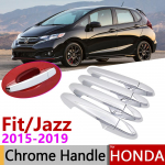 for Honda FIT JAZZ MK3 2015~ Luxurious Chrome Exterior Door Handle Cover Car Accessories Stickers Trim Set 2016 2017 2 Button 4 Door