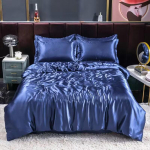 100% mooruspuu siidist kuningasvoodi komplektid Tekikate koos padjap&uuml;&uuml;rikuga Mugavad voodikomplektid Linane lina Siidine voodikate komplektid Flat Bed Sheet&150 X200cm-3pc set blue