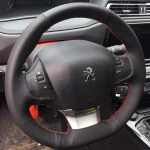 For Peugeot 308 2014-2017 hand stitched non-slip black leather car steering wheel cover 4