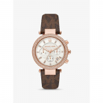 Michael Kors Suur Parkeri Pav&eacute; Roosa kullatooniga ja logoga k&auml;ekell MK6917 pruun