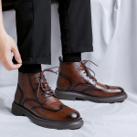 meeste mood originaalnahast saapad paeladega nikerdustega brogue kingad must pruun cowboy platvormsaapad kevad s&uuml;gis pahkluusaapad mehed 240 pruun