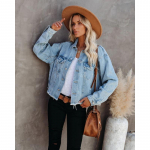 Kevadine ja s&uuml;gisene naiste teksajakk Naiste vana vaba vabaaja jope L denim sinine v&auml;rv