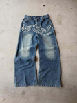 Meeste Ameerika Retro Kirjatr&uuml;kiga Pesitud Laiad Denim P&uuml;ksid S gray