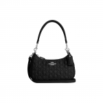 Coach Teri 24 Reljeefne kiri Klassikaline monogramm Metallist pandla Kaardipesa T&otilde;mblukuga Sulgemine Nahast kott &Otilde;lakott Keskmine Naiste kotid Must CM054-SVDTV Basic Set (Bag+Dust Bag)
