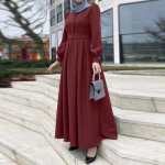 Naiste vintage Dubai Abaya T&uuml;rgi p&auml;ikesekleit Soliidne moslemi islami riietus pikkade varrukatega maxi pikk kleit S punane