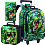 3 tk dinosaurusratastega seljakott poistele, laste koolikotid ratastega, rulluv koolikott algklassidele ja eelkoolile(Roheline)