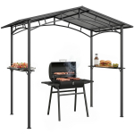 Aiapaviljon 2,5 x 1,5 m - BBQ varjualune - 2 riiulit - Grillikatus - Must metall Pol&uuml;karbonaatkatus 246 x 149 x 230 cm