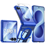 Samsung Galaxy Z Flip 8 kaitse&uuml;mbris t&auml;ieliku liigendkatte, magnetilise hoidiku ja p&otilde;rutuskindla disainiga - Sinine sinine