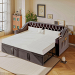 Polsterdatud diivanvoodi, 90/180*190 cm, laiemad paksemad k&auml;etoed, USB-laadimispistik, panipaigud k&auml;etugedes, hoiutaskud, lippidest raam, samet, tumehall 215 x 98.5 x 78.5 cm hall