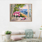 T&auml;is&uuml;mmargune puur 5D DIY Teemantmaal  Lillega aknalaud  Tikand Ristpistes 3D Kodukaunistus 20X30CM