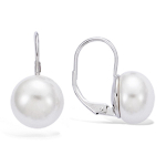 Les Tr&eacute;sors De Lily [H0460] - Dormeuses argent 'Perla' blanc ivoire (plate) argent&eacute; (rhodi&eacute;) - 12 mm valge