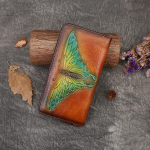 Johnature Butterfly reljeefsed ehtsast nahast rahakotid Naiste retrov&auml;rvi lehmanahast rahakotikaardihoidja K&auml;sitsi valmistatud pikk rahakott pruun