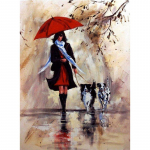 DIY 5D Teemantmaaling Paar Teemanttikandid Punane Vihmavari T&auml;navavaade Ristpistes Koer T&auml;isringi puur Kunst Kingitus Kodukaunistus Full Round 20x25CM