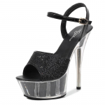 Naiste kingad Catwalk Naiste seksikad kontsad Super k&otilde;rged kontsad sandaalid Kingad Naiste sandaalid L&auml;bipaistvad naiste sandaalid 14 cm konts 4 cm platvorm LFD 34 must