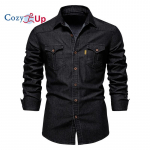 Cozy Up Vintage vanav&auml;rviline teksariideta s&auml;rk vabaaja &uuml;hev&auml;rviline meeste pikkade varrukatega s&auml;rk S must