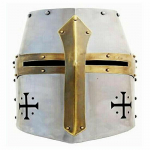 Keskaegse ristis&otilde;dija templarir&uuml;&uuml;tli kiiver 18 gabariidiga rauast LARP SCA h&otilde;bedane kiiver