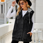 Moodne naiste vabaaja varrukateta jakk teksariidest vest Retro kauboi vest S hall/must