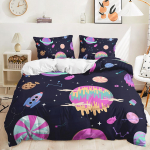 3D Cartoon Planet voodipesukomplekt Lastetoa tekikott ja padjap&uuml;&uuml;r AU/EL/DE/UK/US Kiirelt kuivav Pehme ja mugav kodukaunistus Baby 100x135cm