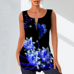 Naiste moodsad V-kaelusega s&auml;rgid vabaaja topid Naiste T-s&auml;rk 3D sinililledega prinditud vest Suures suuruses varrukateta pluus, mantlid XS sinine