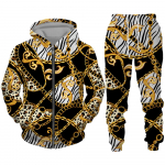 Luksuslik kuldse mustriga 3D-prindiga meeste lukuga spordidressi komplekt vabaaja kapuuts + p&uuml;ksid 2 tk Komplektid &uuml;lisuur kampsun, mood meeste riided 6XL